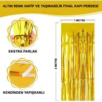 Altın Gold Renk Ekstra Metalize Parlak Saçaklı Arka Fon Perde İthal A Kalite 1x2 Metre