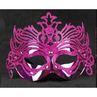 Metalik Fuşya Pembe Renk Masquerade Kelebek Simli Parti Maskesi 23x14 cm